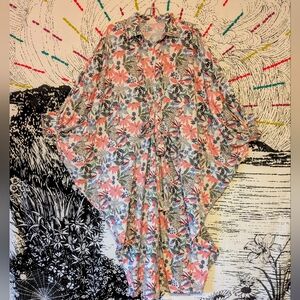 Floral Boho Jungle Print Caftan Midi Shirt Dress